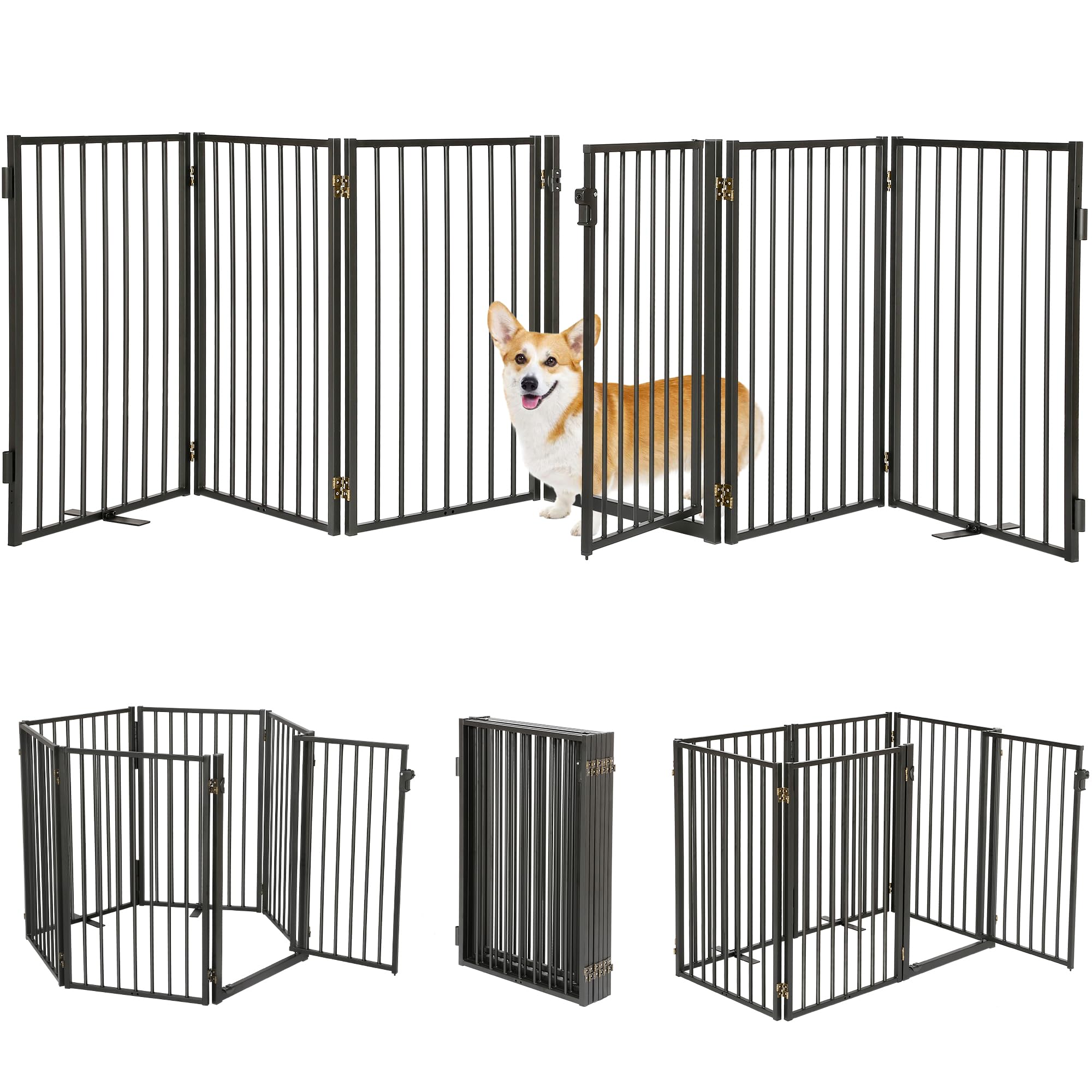 Jeyew Metal Dog Gate with Door for The House Extra Wide, Metal Pet