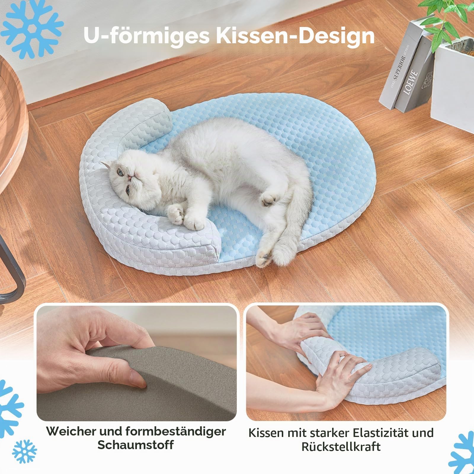 CATISM Katzenkuhlbett Waschbar60 * 46cm lit U-fōrmigem Kopfkissen Katzen Bettchen fur Katze HundeKihlmatte Fur Katzen Hnd Kuhlende Latte Haustiermatte