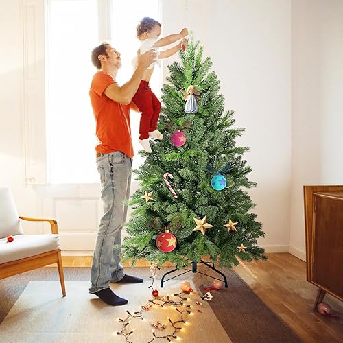 Miniatura 8 de Árbol de Navidad artificial sin luz de 6 pies, árbol de Navidad de abeto verde festivo con 987 puntas de rama, árbol de Navidad realista de abeto