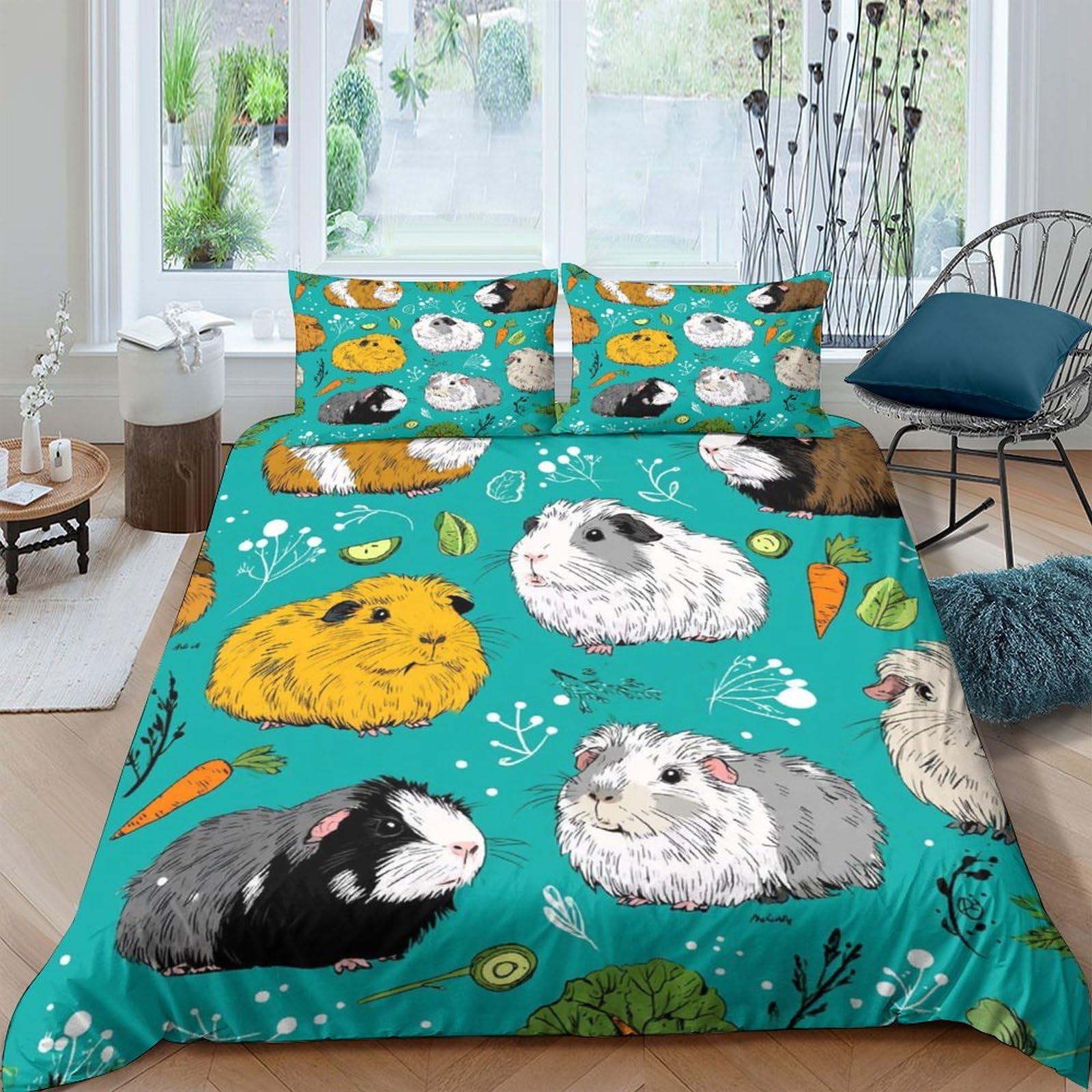 XFKLYNVCJ 3D Printed Guinea pig illust Bed Cover Premium Polyester Cartoon animal pattern Quilt Cover Machine Washable Easy Care Wrinkle Free Soft Durable for Home Bedroom Daily Use Single（135x200cm）