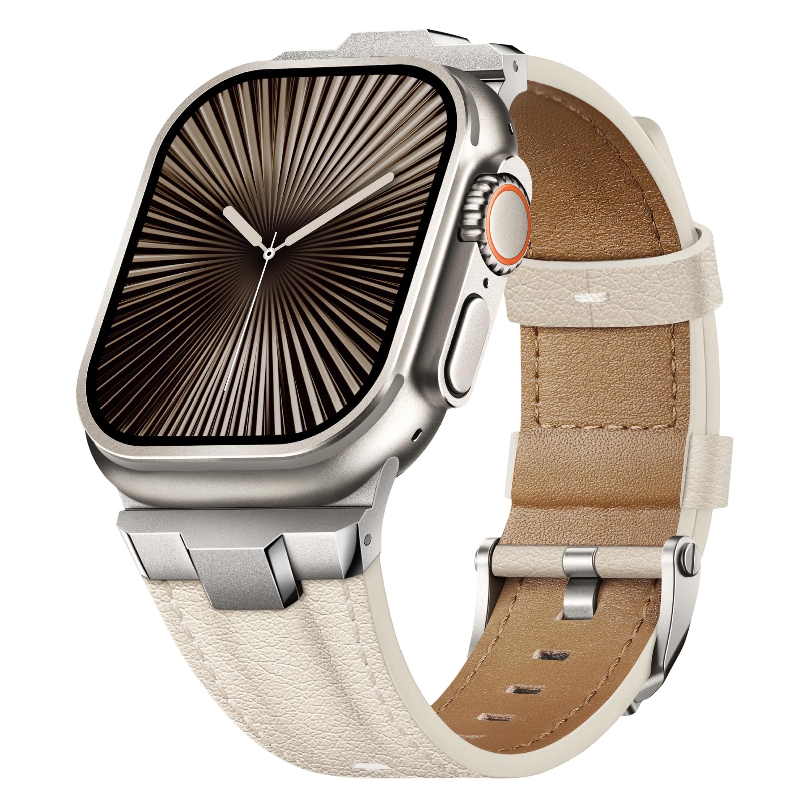 Suitisbest Leather Bands Compatible for Apple Watch Ultra Band 49mm 46mm 45mm 44mm 42mm, Genuine Leather Rugged Durable Matel Connector Replacement Strap for Women Men iWatch Ultra 10 9 8 7 6 5 4 3 SE