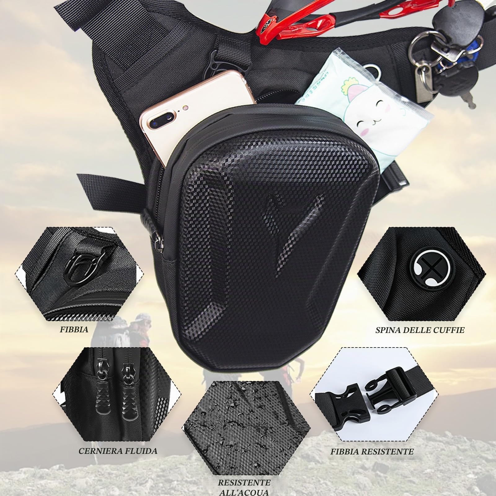 Marsupio Gamba Moto, Borsa Cosciale Espandibile, EVA Impermeabile Borsa da Gamba, Borsello Sportivo Per Attività all'aria Aperta Viaggi Escursioni Cyling Tactical Outdoor