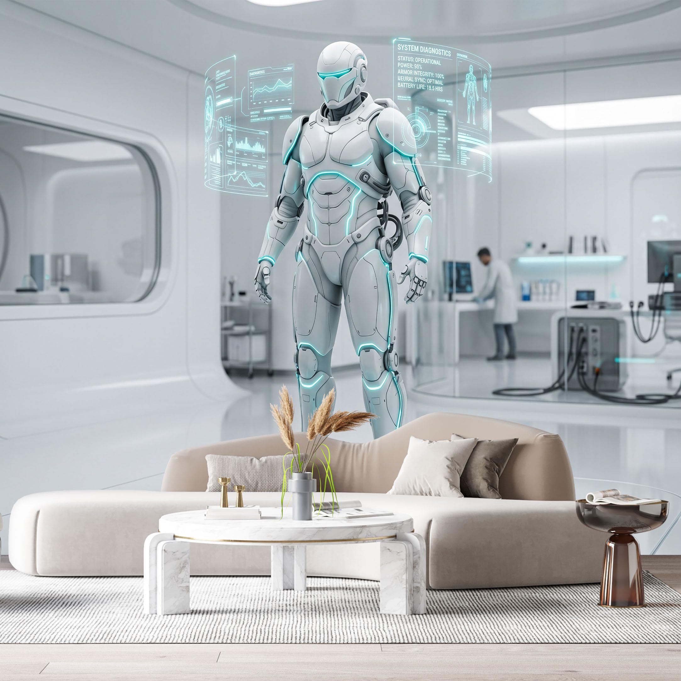 Agglomerix Bh2604260001 Custom Size Wall Murals Futuristic Robot Laboratory 3D Sci Fi Technology Modern Selfadhesive Wall Fabric Removable Large Wallpaper For Living Room