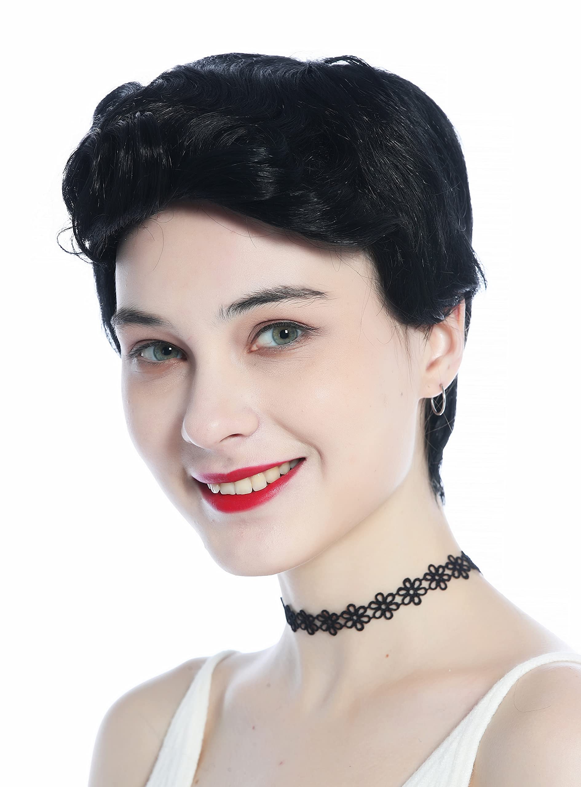 WIG ME UP - DW3333-1 Wig Men Women unisex short straight curled quiff black, black (1)