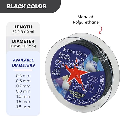 Vista 26 de Stretch Magic Cordón elástico para cuentas – Color transparente, 0.024 in de diámetro, 32.8 ft (32 pies) – Cuerda fácil de anudar, fuerte y elástica