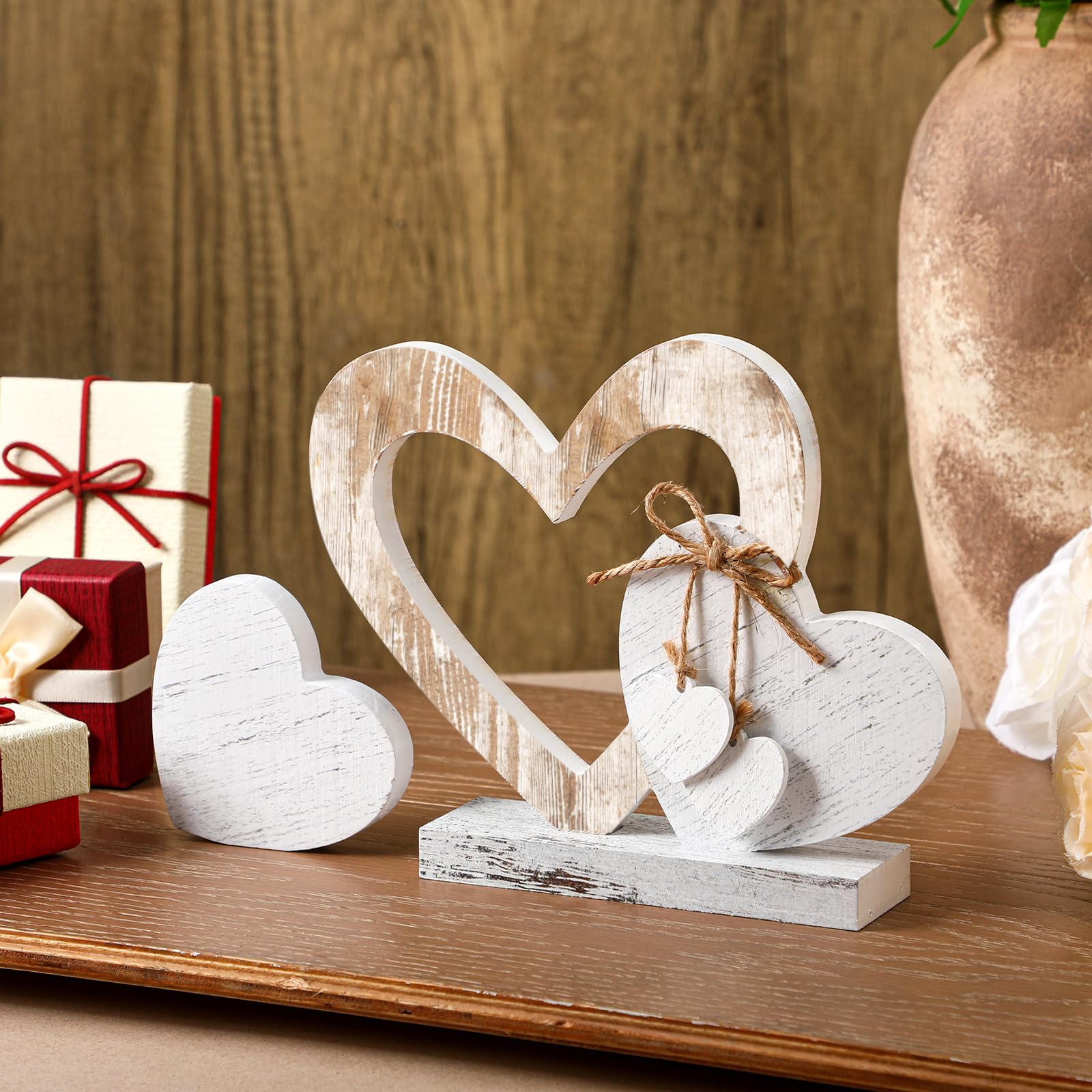 Amazon.com: Amyhill 2 Pcs Vintage Rustic Wood Heart Decor White