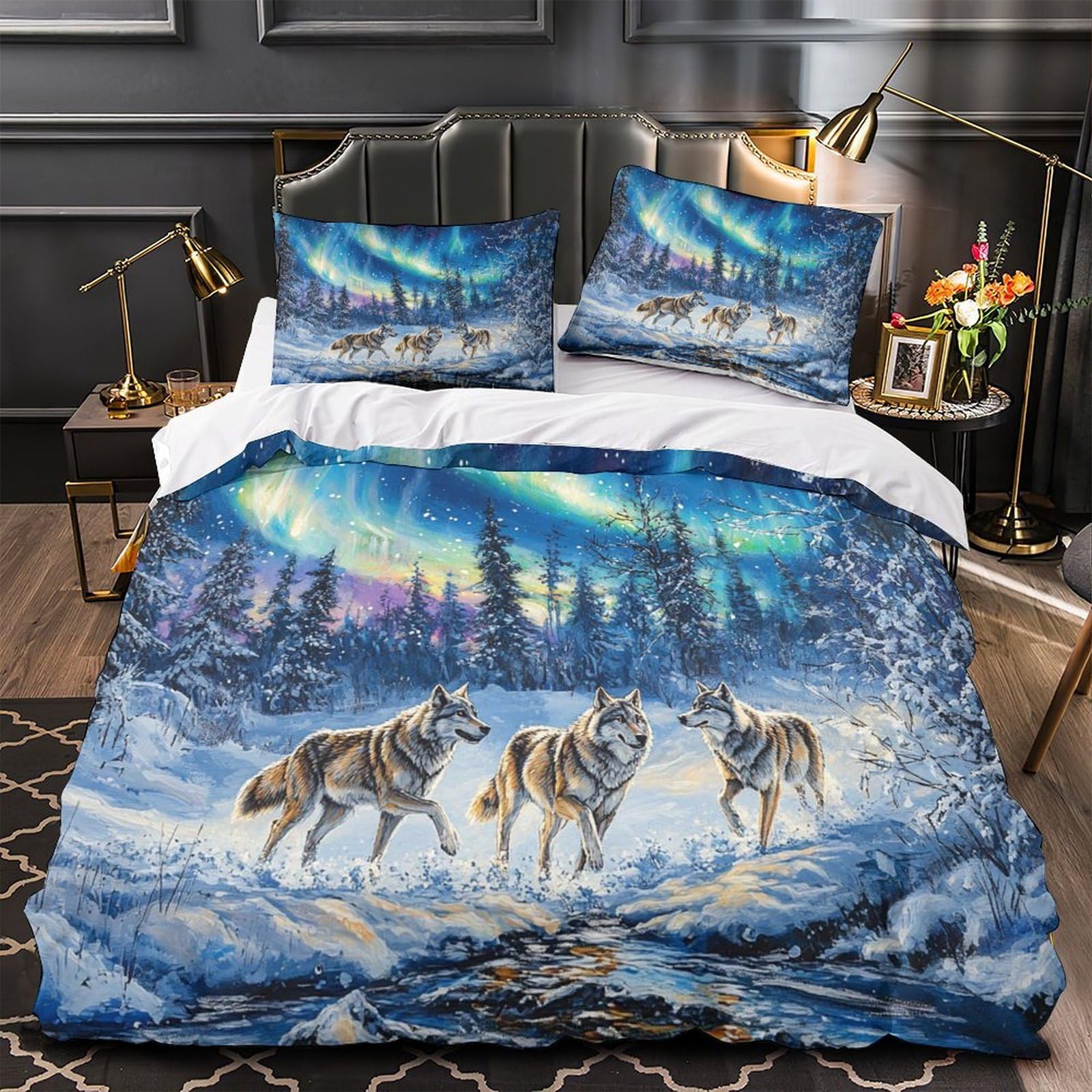 Housse de couette loup microfibre résistante et infroissable avec zip 140x200