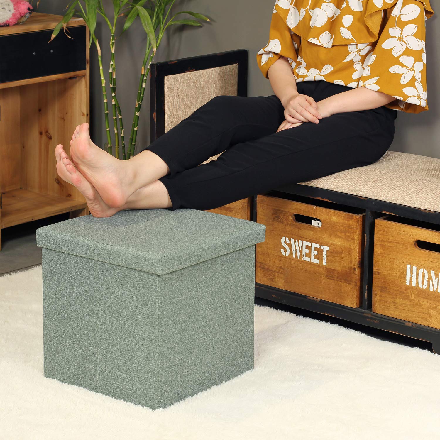 Bonlife Ottoman Storage Boxes Folding Tea Table Footstool with Lids 40