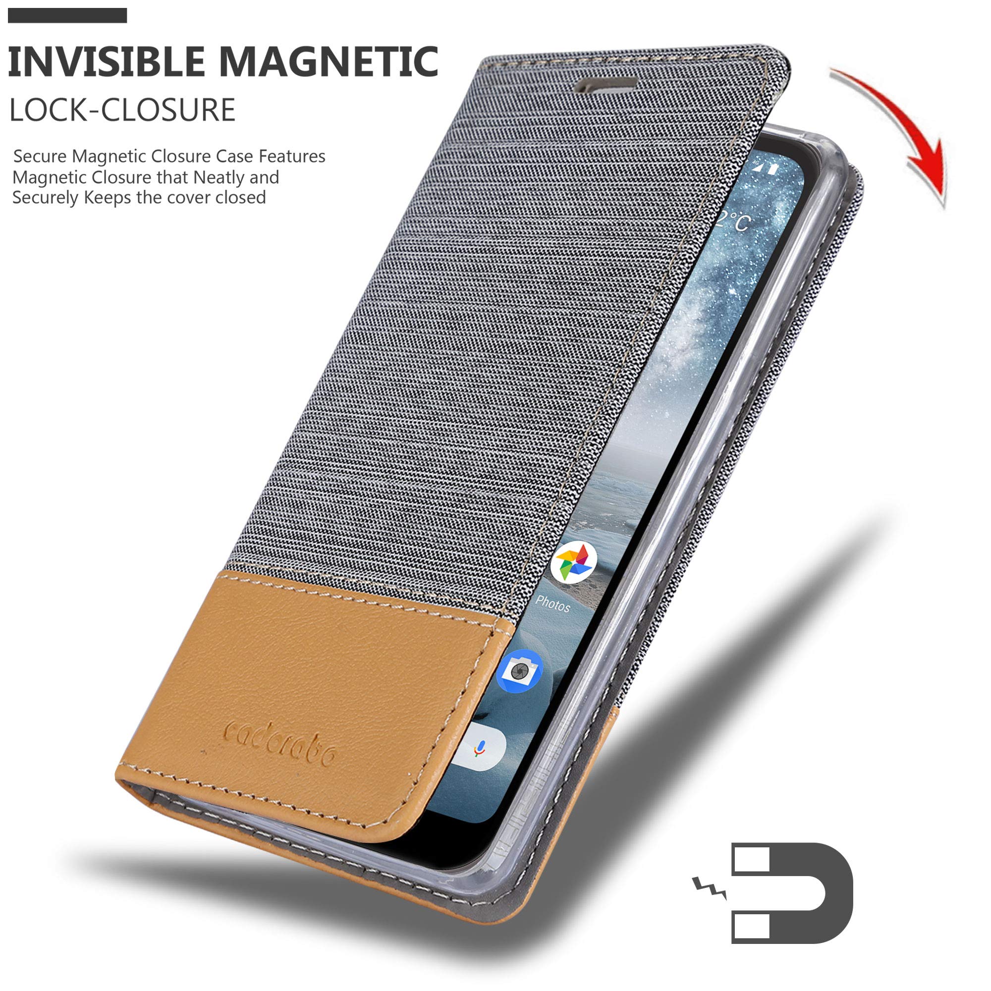 Cadorabo Custodia Libro Per Nokia 1 Plus | Grigio Chiaro E Marrone | Portafoglio Con Vani Carte, Chiusura Magnetica E Funzione Stand - 4