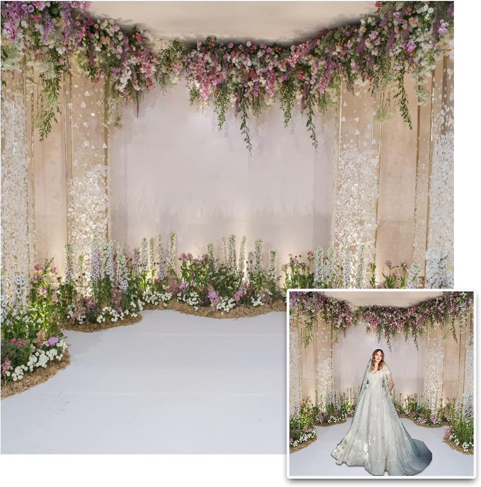 CSFOTO 7x7ft Wedding Backdrop for Cradle Ceremony Background for Proposal Flowers Curtain Wedding Ceremony Banner Bridal Shower Background Mother's Day Floral Marriage Backdrop