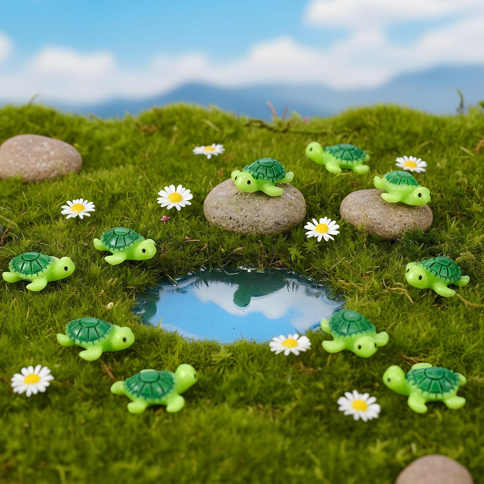 DSLSQD 60 Stück Mini Schildkröten,Mini Grün Schildkröten Harz,Niedlich MiniHarz Figuren,Kleine Schildkröte Figuren,Miniatur Figure für DIY Kunsthandwerk Gartendeko,Landschaftsgestaltung & Heimdeko - 5