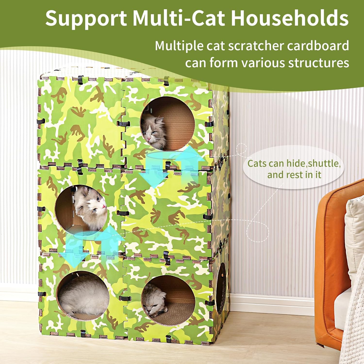 review Cardboard Cat House, Cat Scratcher Cardboard Bed, Protect Furniture Cat Scratch Pad, Scratching Pads for Indoor Cats, DIY Cat Tunnel Corrugated Cardboard (Green)