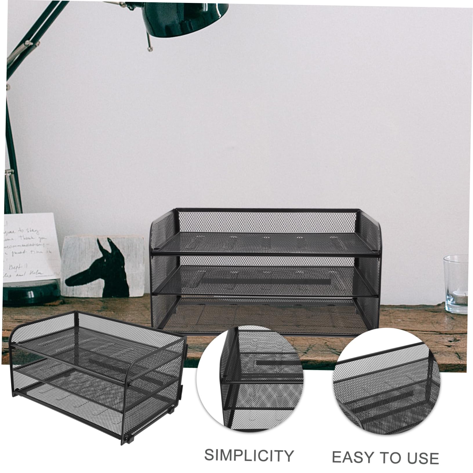 Operitacx Organizer Documenti da Scrivania 3 Livelli in Metallo Nero | Struttura Multilivello, Capienza Elevata, Uso Domestico e Professionale, Design Moderno Classico