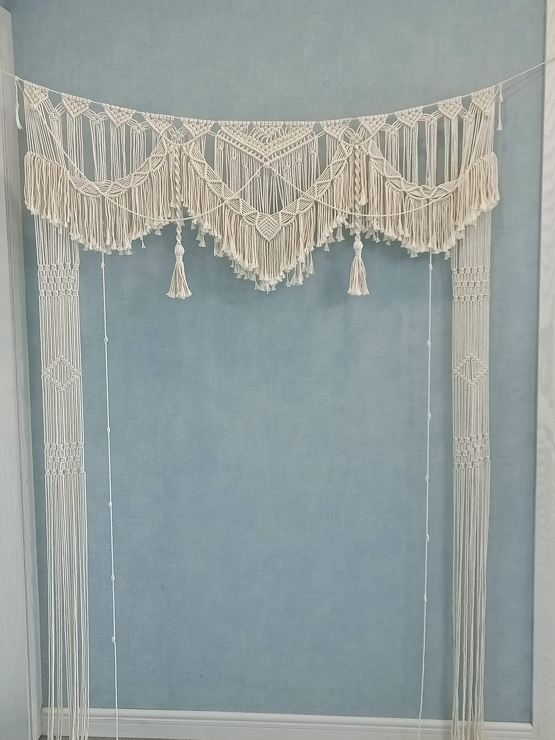 Gran macramé para colgar en la pared, decoración bohemia de boda para cenador/arco, cortina de puerta, telón de fondo de fotos, decoración de arte geométrico bohemio para el hogar, hermosa 5