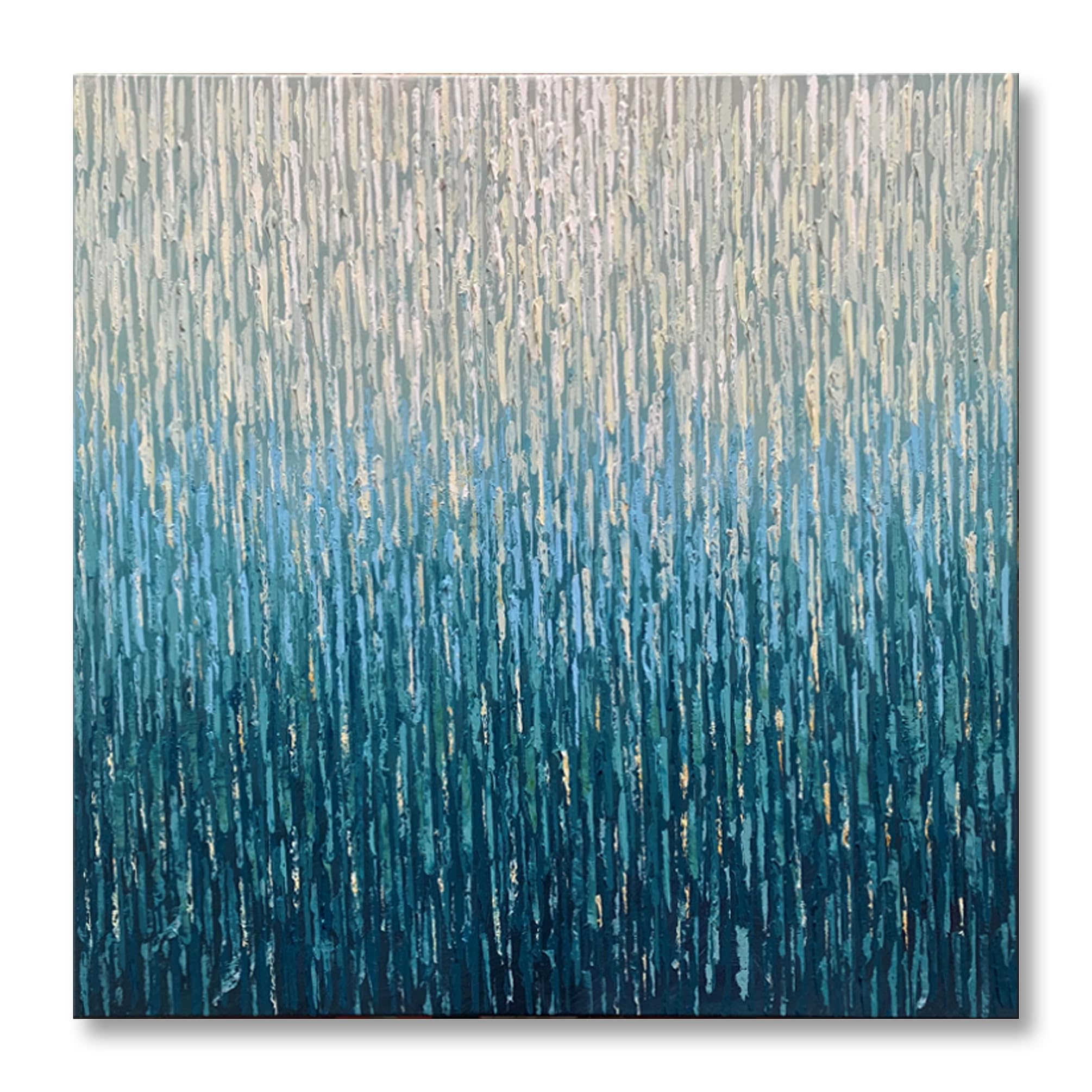 Hand Painted Blue Abstract Canvas Wall Art Contemporary Modern Textured Oil Painting for Living Room Bedroom Office Decor