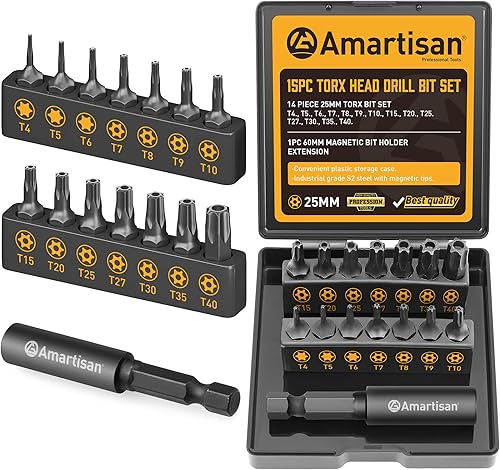 Miniatura 1 de Amartisan - Juego de brocas Torx de seguridad de 15 piezas, juego de puntas de estrella resistentes a manipulaciones, acero S2, 1 pulgada de largo
