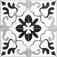 HOMETITUTE Black White Retro Peel Stick Vinyl Floor Tile 12x12 Inch