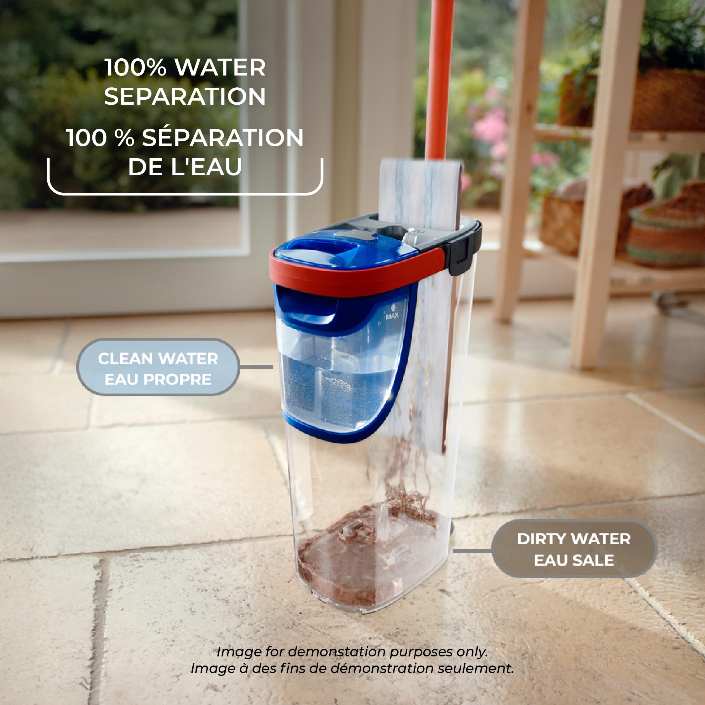Vileda H2prO Ensemble | Séparation de l'eau 100 % propre et sale | Balai mural, outil de nettoyage de plinthe | Tête de balai microfibre réutilisable lavable en machine