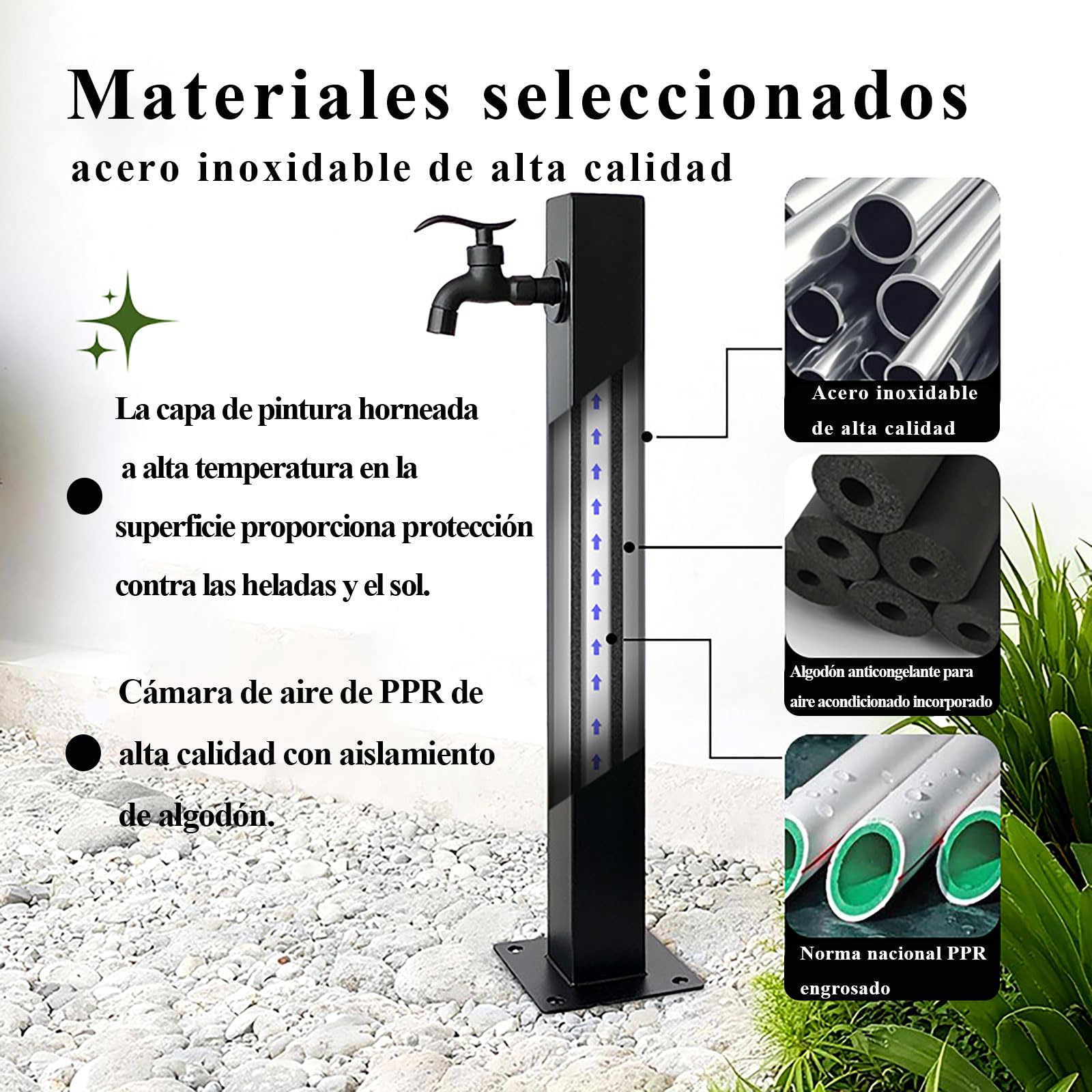 Fuente Jardin Exterior,Columna de Agua Independiente para Jardín,doble grifo Columna de Agua de Jardín Acero Inoxidable Cuadrada, para Riego y Lavado para Exteriores de Acero Inoxidable 304