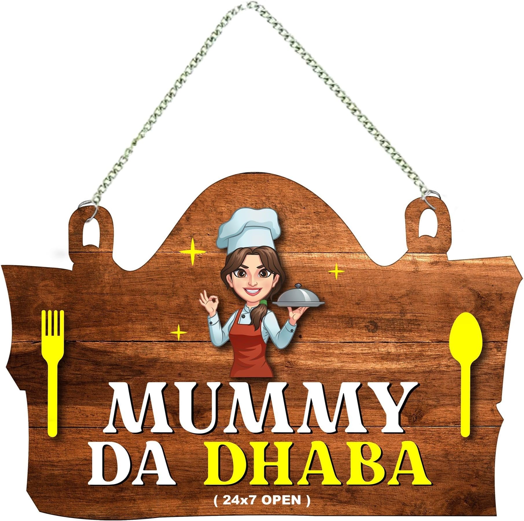 Artvibes Mummy Ka Dhaba Printed Wooden Wall Art For Cafe | Kitchen | Restaurants | Quotes Decor Item | Kitchen Quotes Wall Hanging | Wall Illustrations | Modern Artwork | Gift Items (WH_3701NNV)