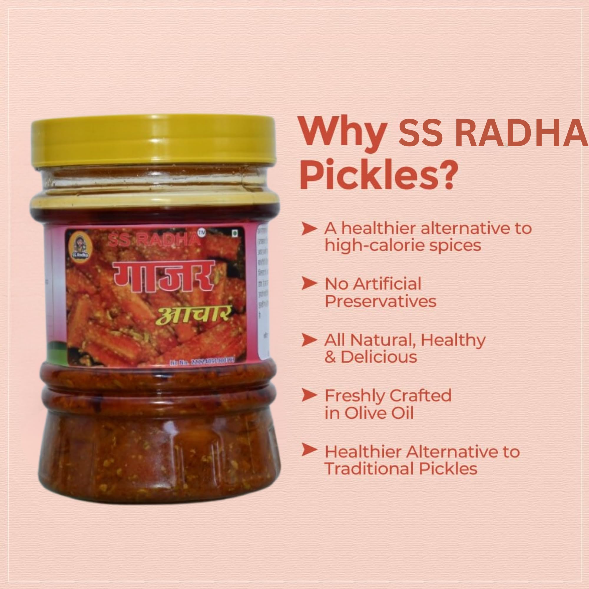 SS Radha Carrot Pickle β Authentic Indian Homemade Pickle, Spicy & Tangy | Gazar Ka Achar | Lohargal Ka Prasidh Achar | 800 Gram 3