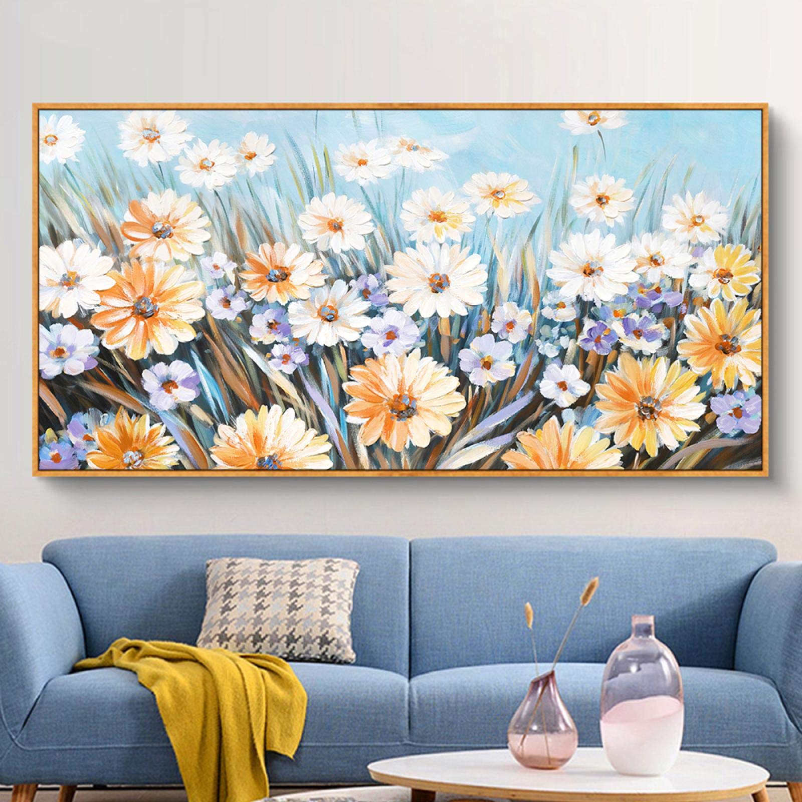 Amazon.co.jp: デイジーの花ポスタープリント壁アートキャンバス絵画