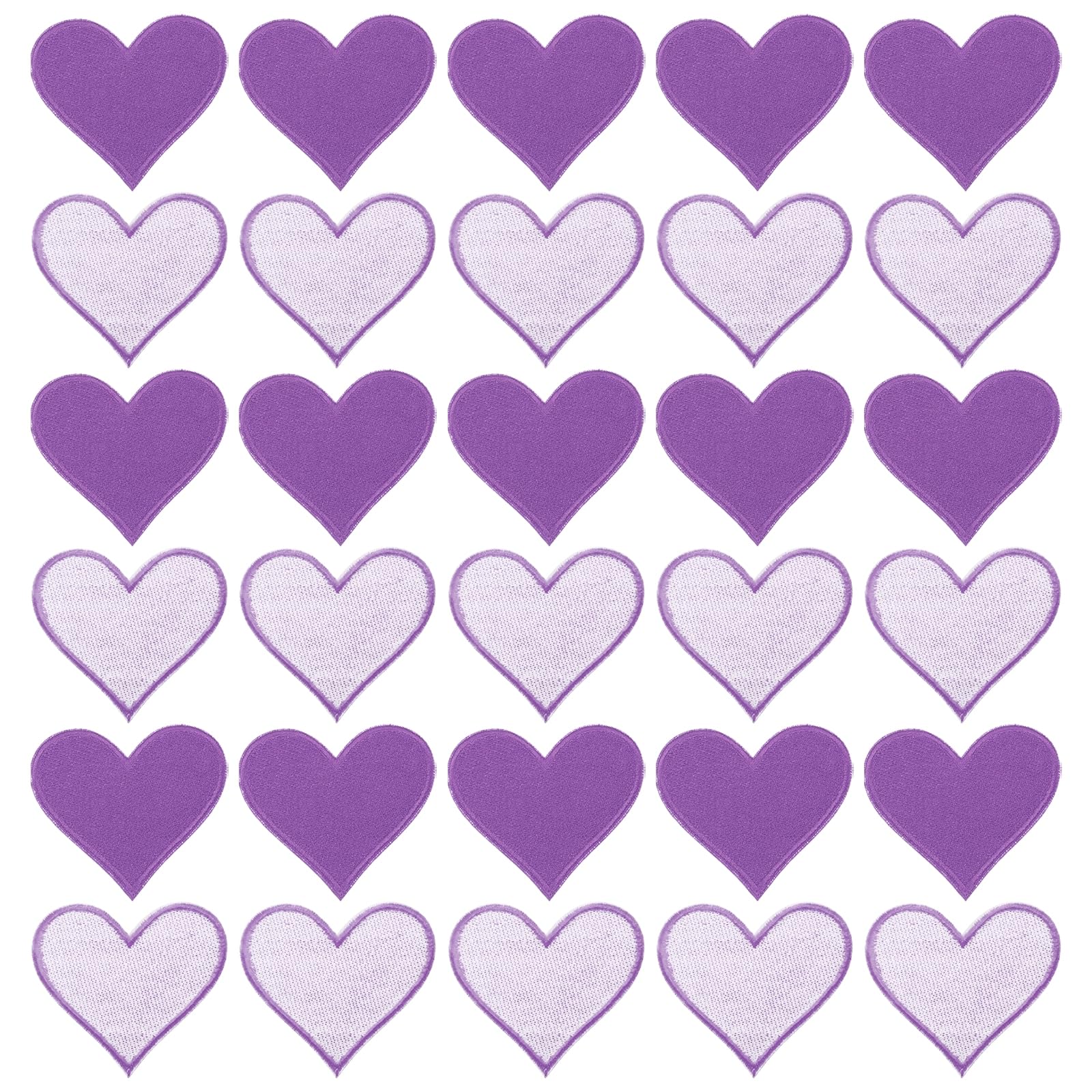 sourcing map Heart Shaped Iron on Patches 7x6.8cm Embroidered Sew Patches Appliques Garment Embellishments for Clothing Repair Backpack Shoes Decoration Purple 30Pcs