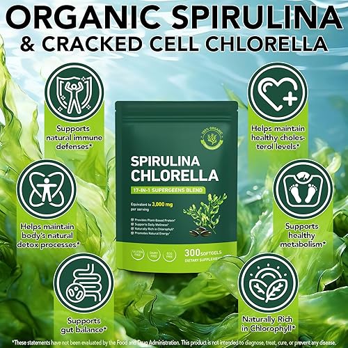 Miniatura 2 de Cápsulas de Spirulina Chlorella de 3100 mg  Superalimento verde vegano, mezcla de algas 5050 para apoyo inmunológico y energía, rico en proteínas,