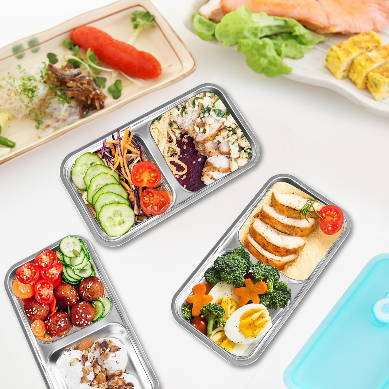 2Pcs Stainless Steel Snack Containers Reusable Snack Container with Lids Double Compartment Food Containers Box for Kids Grab and Go Condiment Lunch Meal Container Prep for Travel School Dinner Office - Image 2