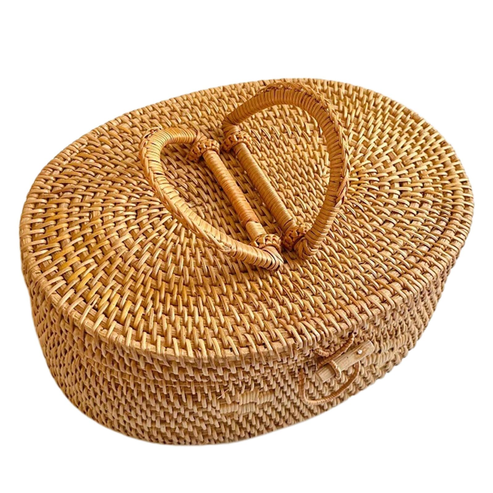 Cesta de Picnic de Mimbre Ovalada de Ratán Marrón para Exterior