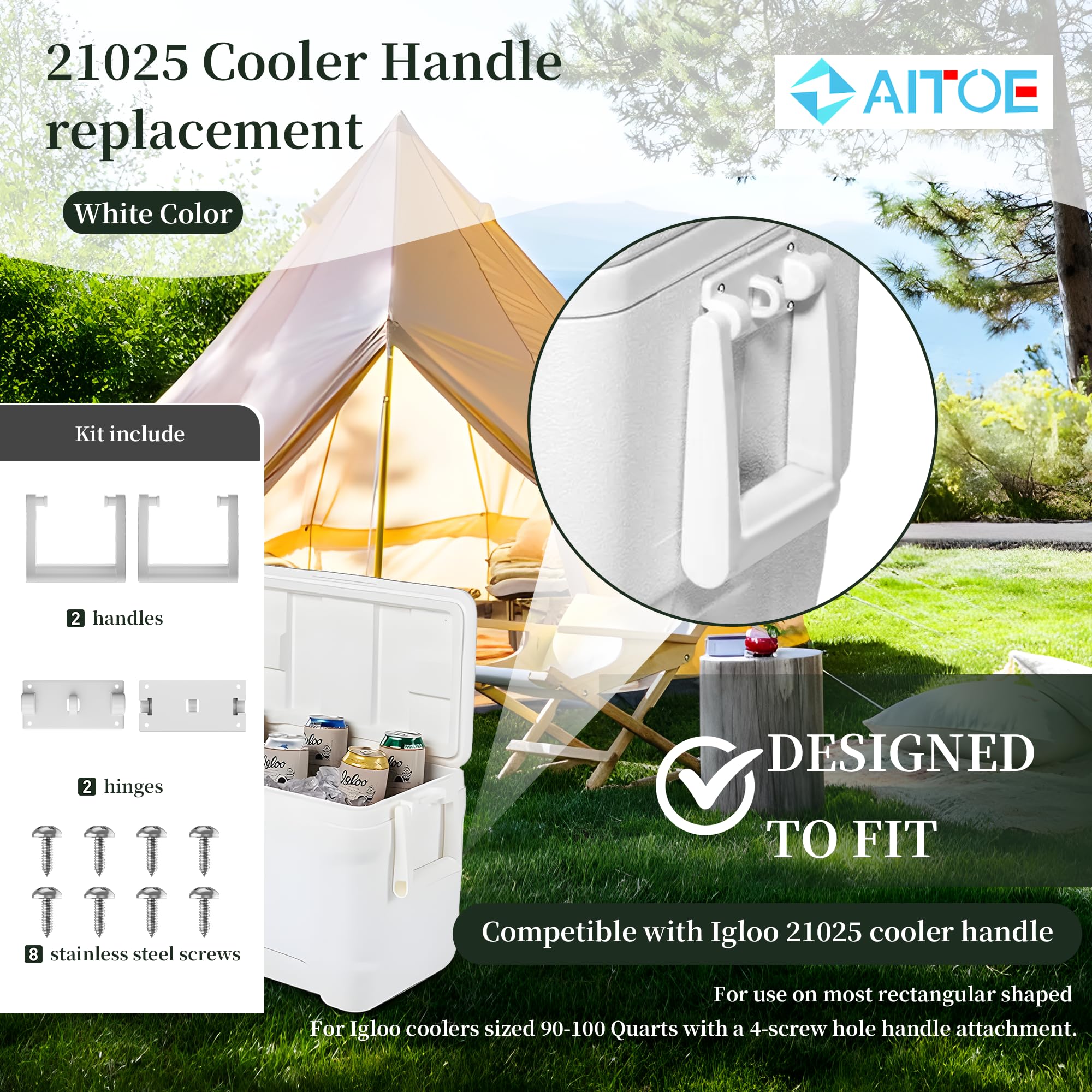 ZAITOE Cooler Replacement Handles 21025 Compatible with 90-100 Quart Cooler, Cooler Replacement Plastic Handles kit Includes Screws Replacement Parts (4 Holes 2 Pack)