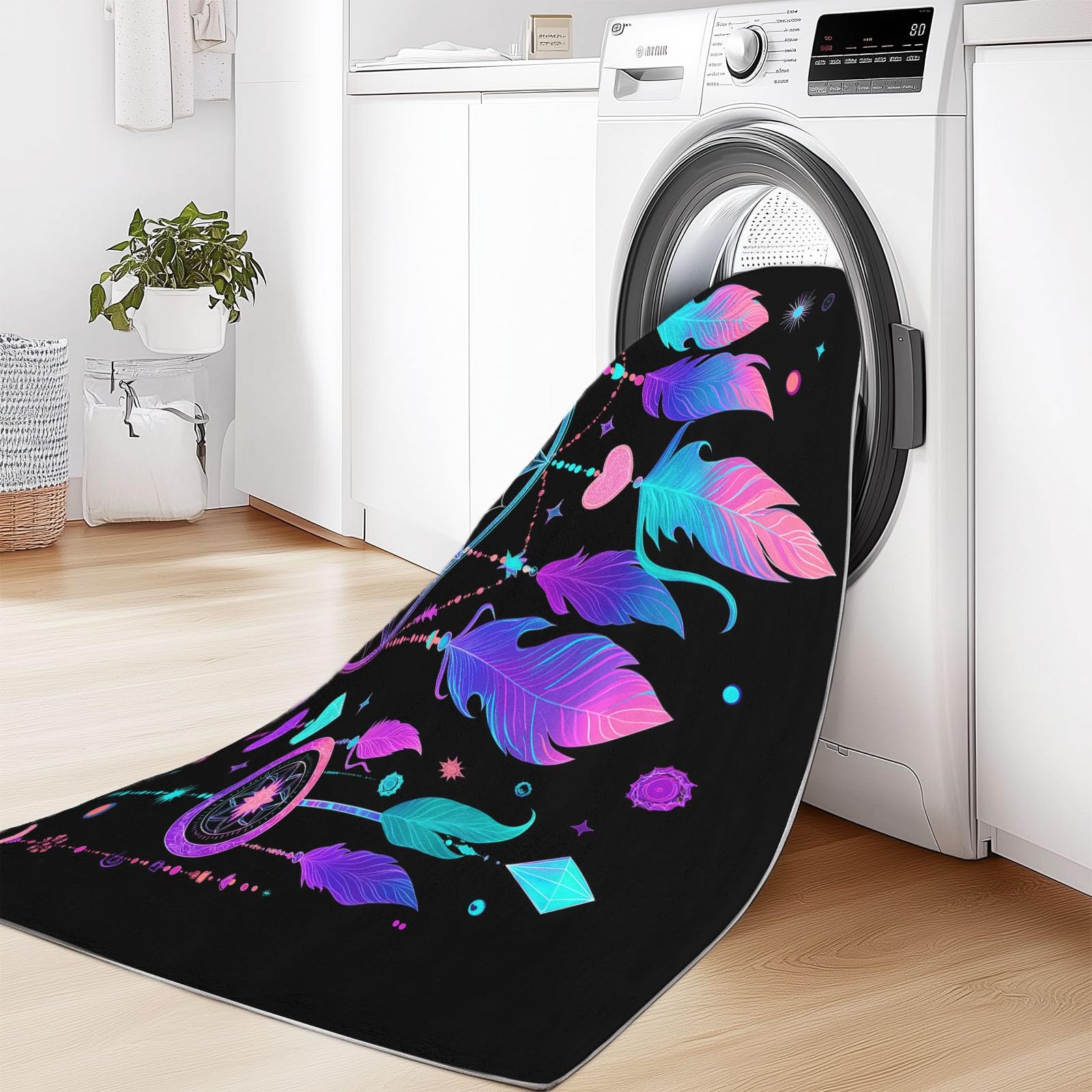 Waschbar Teppich Wohnzimmer 120 x 170 cm, Rutschfester Schwarz Wohnzimmerteppich - Weich Kurzflor Boho Traumhaft Traumfänger Teppiche Matte für Schlafzimmer Esszimmer Home Office Kinderzimmer