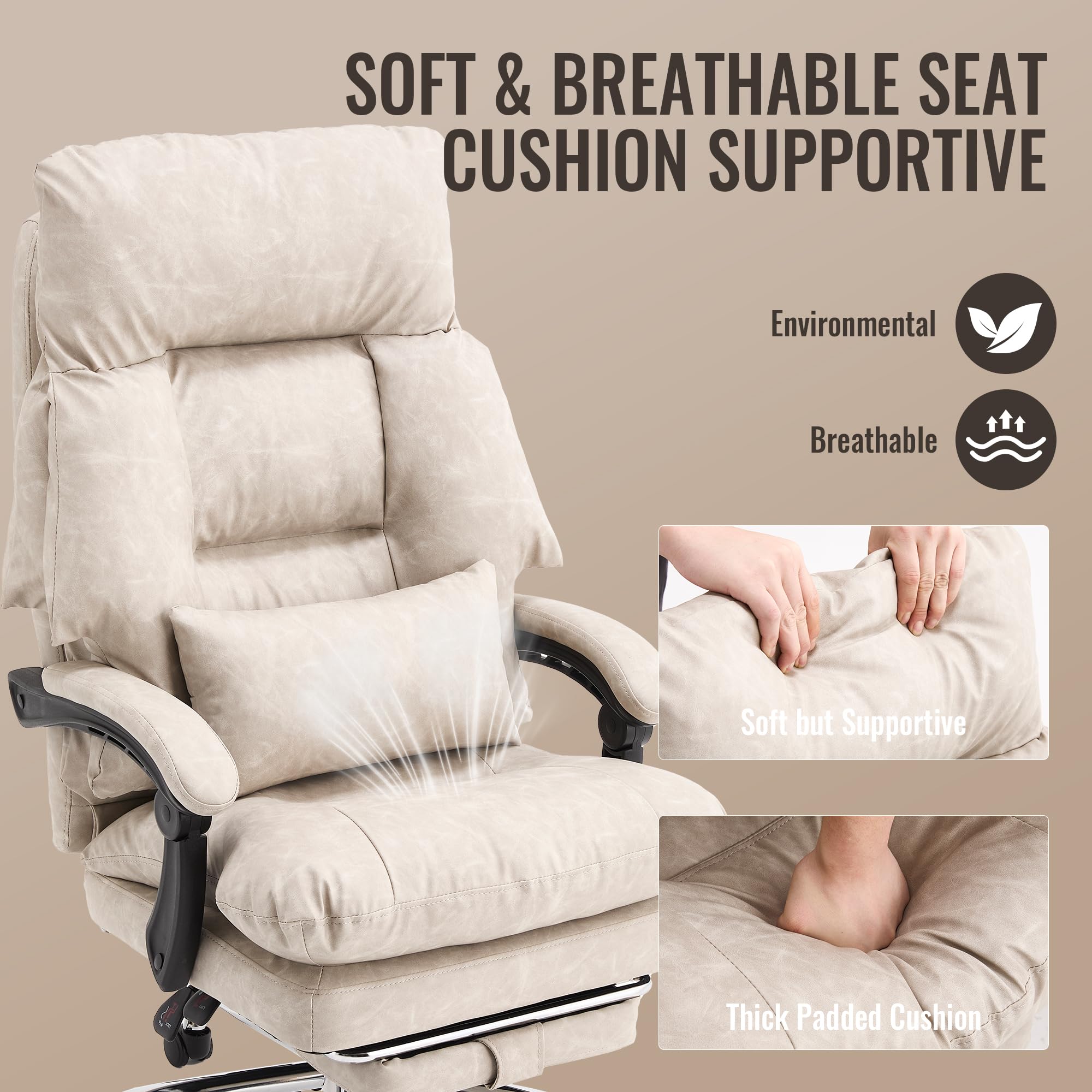 Office Chair with Footrest 500lbs Reclining Leather Computer Chair for Heavy People Big and Tall Comfy Executive Desk — view 6