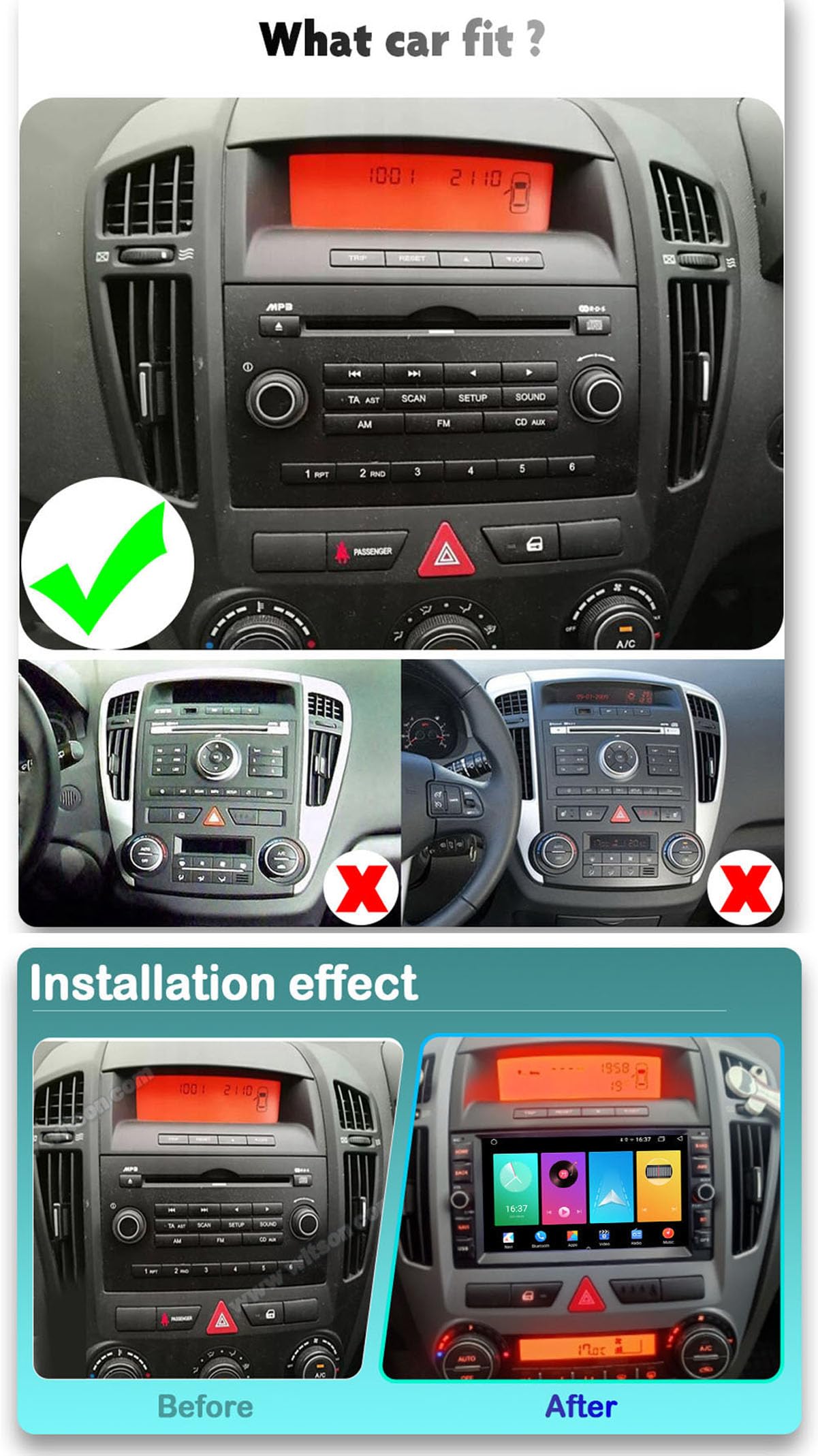 7-calowe radio samochodowe do Kia Ceed Venga 2007 2008 2009 Android 15 Carplay nawigacja radio, samochodowy multimedialny odtwarzacz wideo, ekran dotykowy, Bluetooth, GPS, WiFi, Android Auto (4