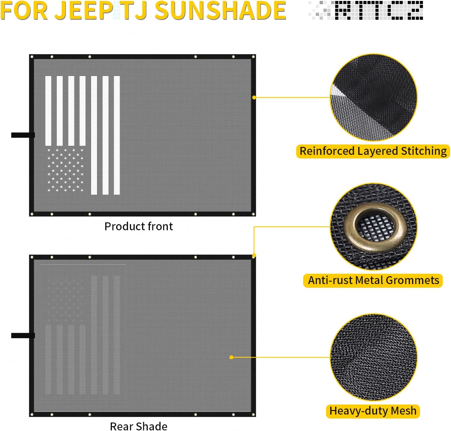 RT-TCZ for Jeep TJ Sunshade Soft Top, TJ Bikini Top Mesh Sun Shade Sunroofs for Jeep Wrangler TJ 1997-2006 American Flag