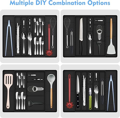 Miniatura 4 de Fu Store Organizador de cajones de cubiertos, bandeja expandible para utensilios de cocina, soportes para cubiertos mejorados, almacenamiento de