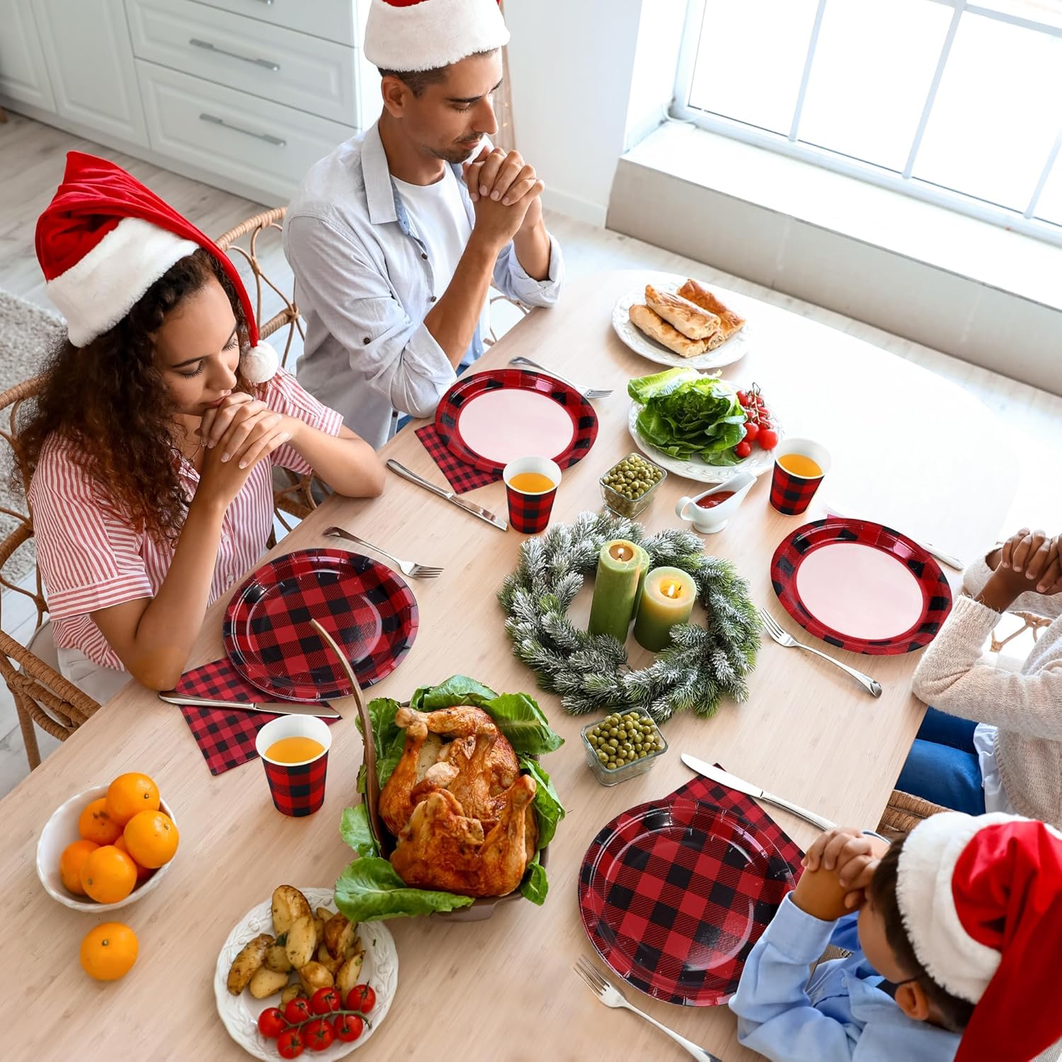 Aneco 200 Pieces Red and Black Buffalo Plaid Dinnerware for 50 Guests Disposable Buffalo Check Paper Plates Cups and Napkins Tableware for Baby Shower Party Decorations