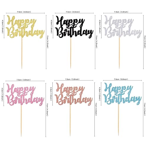 Miniatura 9 de Ercadio Paquete de 24 adornos para cupcakes de feliz cumpleaños, 6 colores, ensamblados para celebración, cumpleaños, baby shower, niños,