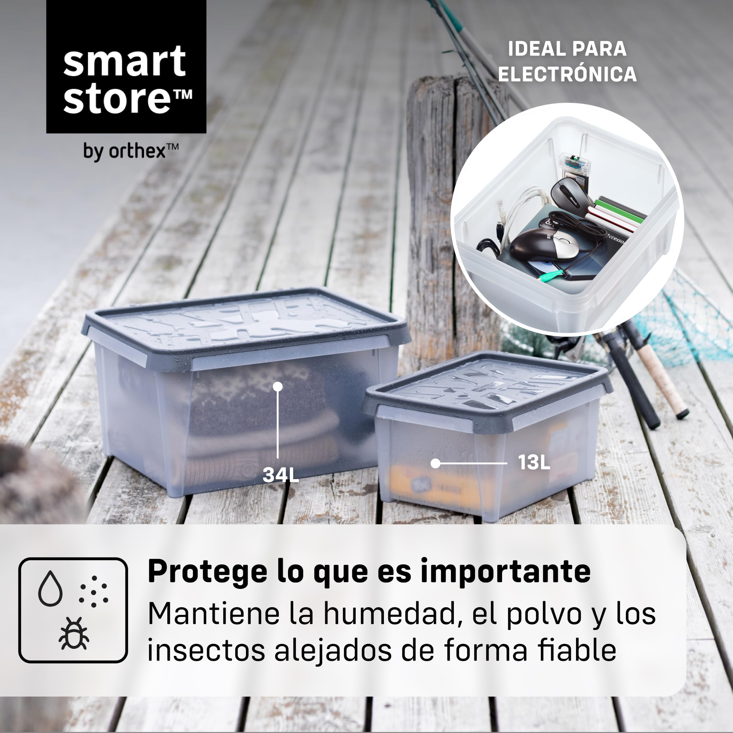 SmartStore Caja Almacenaje con Tapa 34 L I Pack 6 Cajas Apilables I 50 x 40 x 27 cm I Impermeable, Antipolvo I Garaje, Trastero, Sótano I Apta Alimentos I Made in Sweden 10 Años