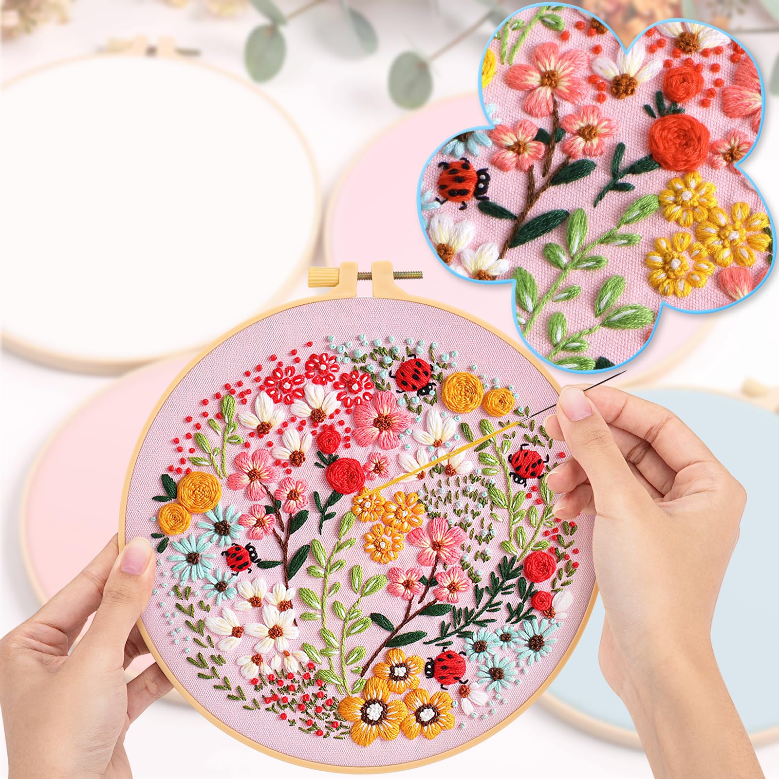 JSRQT Kreuzstich Starter Kit - 3 Blumenmuster Sets Für Stick-Anfänger