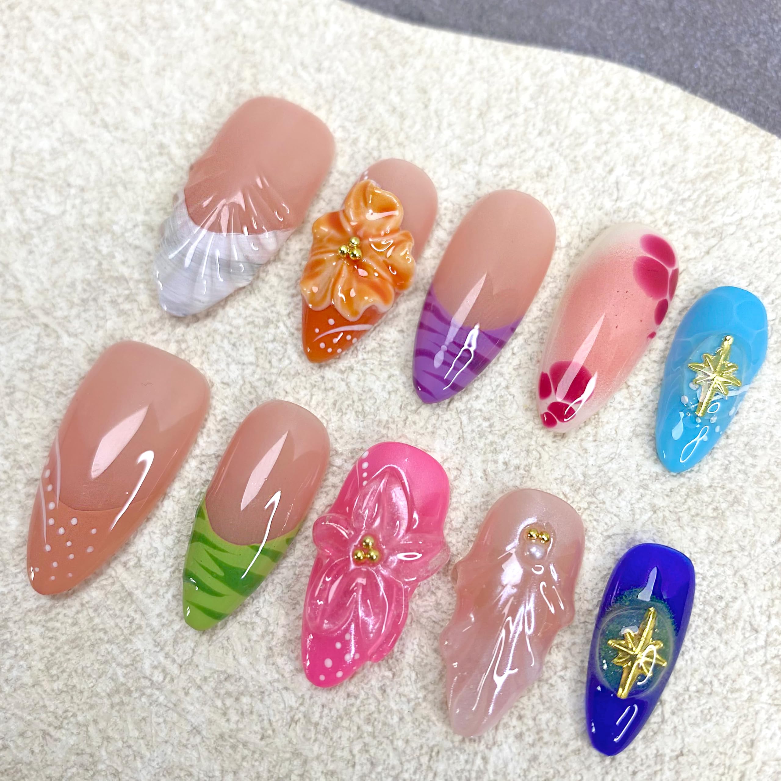 Press On Nails, Medium Almond Handmade Unique French Fake Nails, Thick Acrylic and Muti-Layer Gel False Nails - Image 2