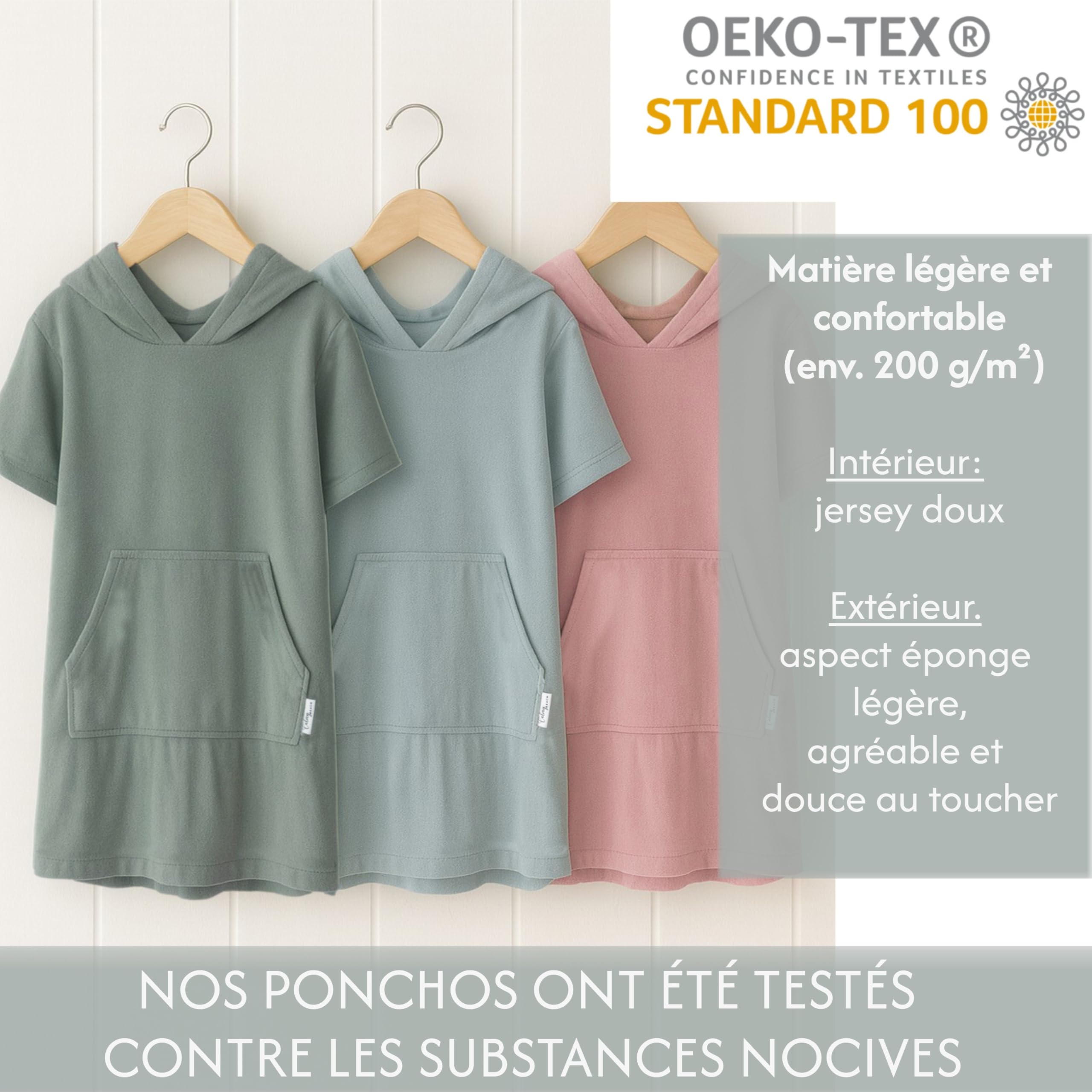 Poncho de bain Enfant - Fille Garçon coton très léger Peignoir de surf Serviette de plage avec Capuche