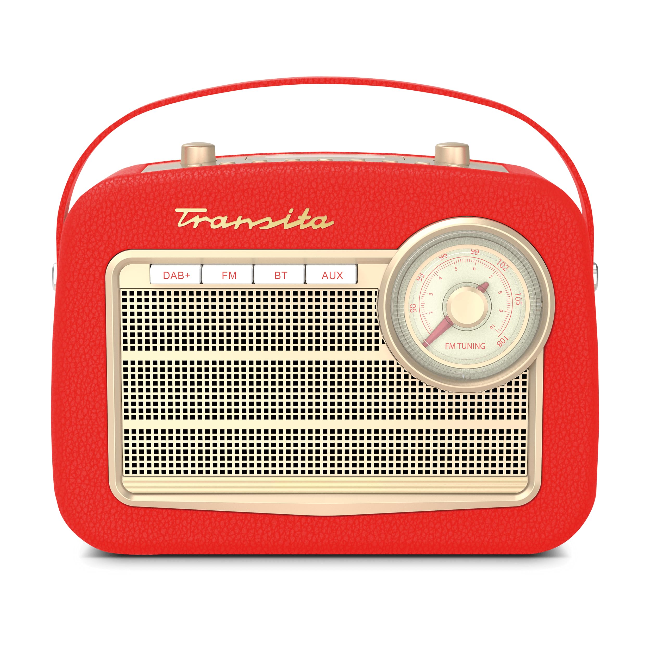 TechniSat Transita 130 - portables DAB+/UKW-Retroradio mit UKW Frequenzregler (Bluetooth-Audiostreaming, USB, Dot-Matrix LC-Display, Akku für bis zu 24 Stunden, Tragegriff, Kunstleder-Gehäuse) rot