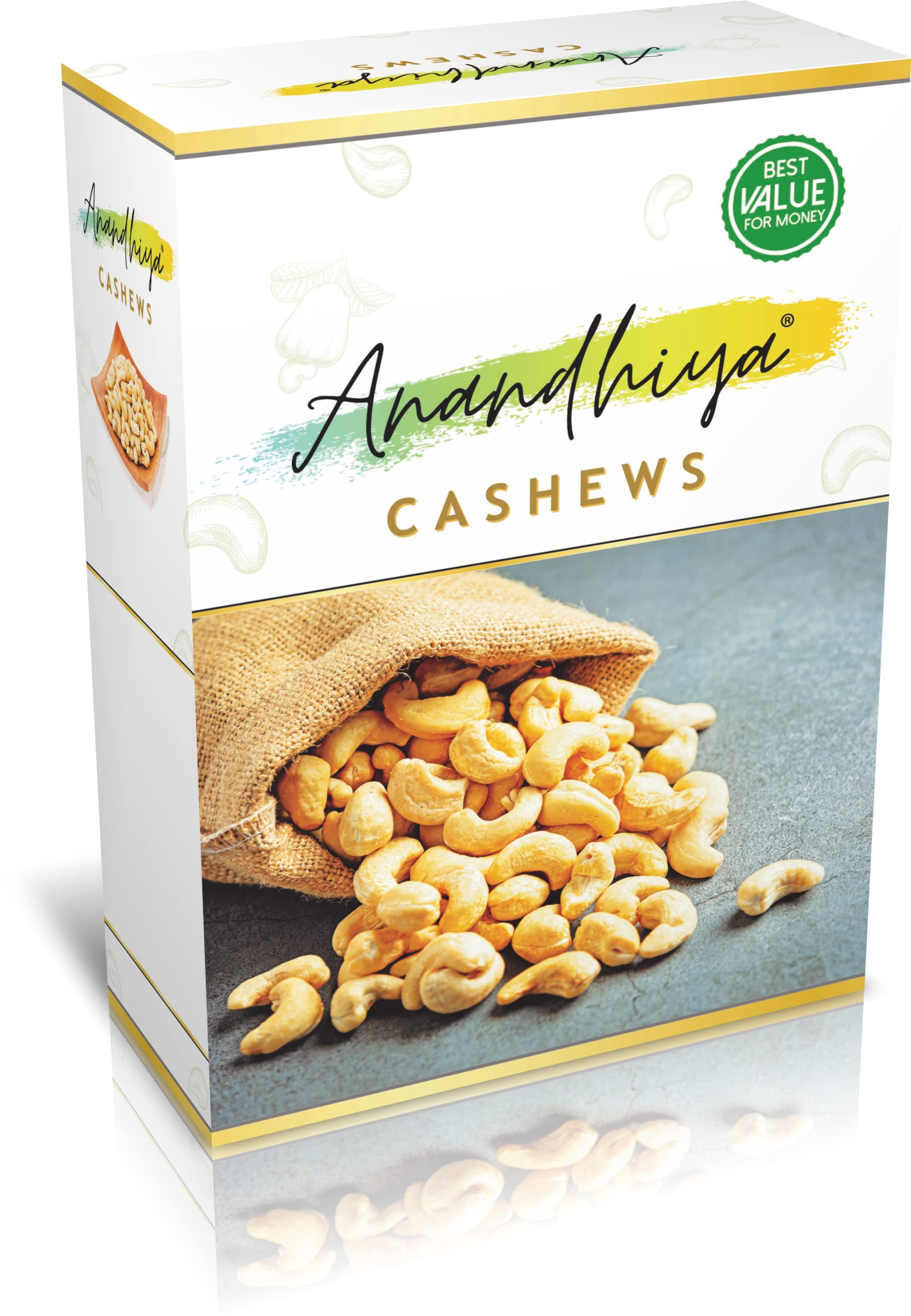 Anandhiya For Caterers - Scorched White Cashew Nut/Kaju Whole Kernels SW Grade [1 kg Pack]