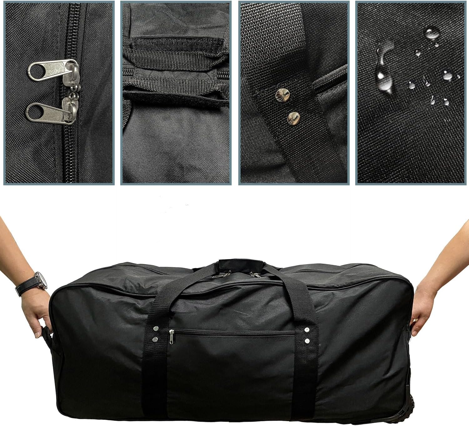 36" Huge Bag with Wheels Extra Large Foldable Duffel Bag Collapsible Rolling Travel Bag Heavy-Duty Cargo Duffle for Travel, Camping & Moving, Water-Resistant 600D Oxford, Black - Image 6