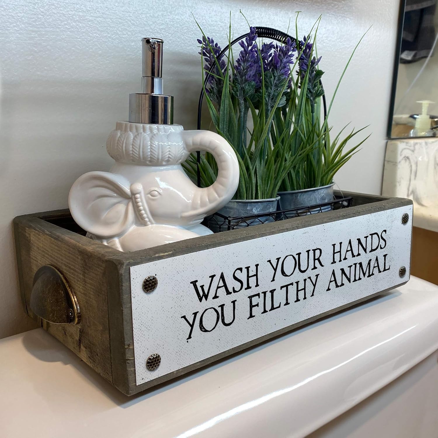 ANVEVO Wash Your Hands You Filthy Animal – Bathroom Box – Cute & Funny Rustic Farmhouse Bathroom Decor - Toilet Paper Holder - Wood Boxes with Sayings – Diaper Caddy