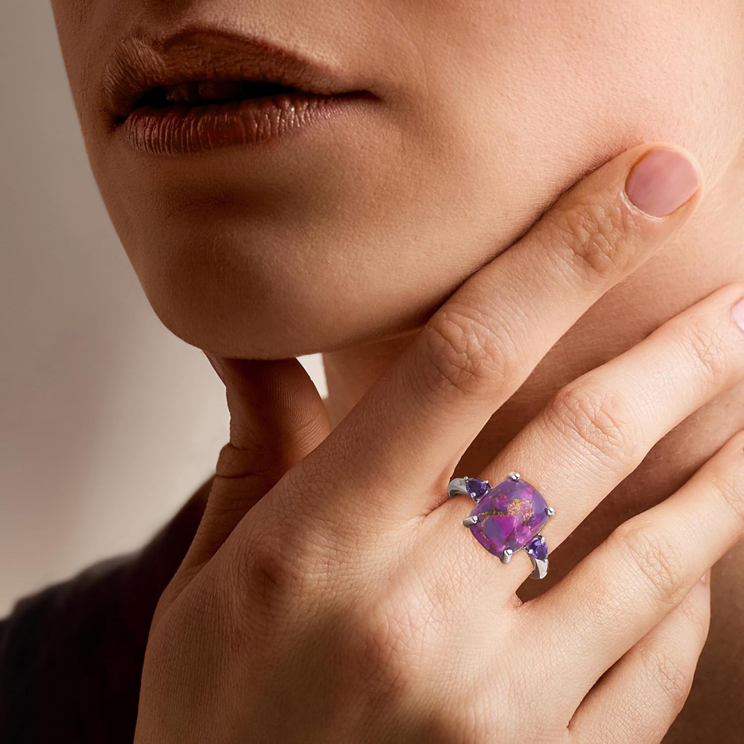 Ross-Simons Purple Turquoise and .20 ct. t.w. Amethyst Ring in Sterling Silver - Image 2