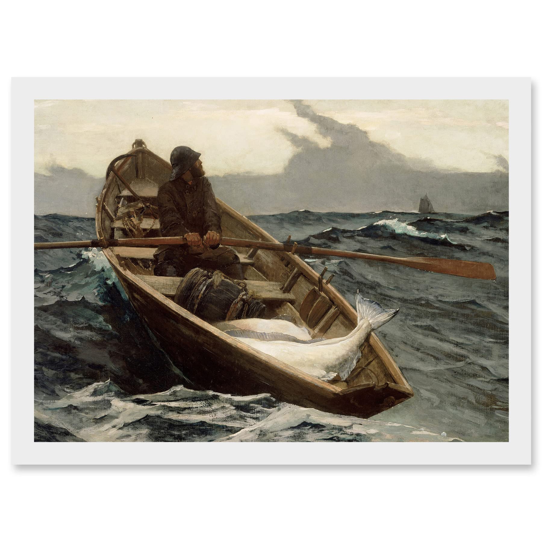 Artery8 Winslow Homer Fog Warning Painting Fisherman Storm Artwork Framed Wall Art Print A4