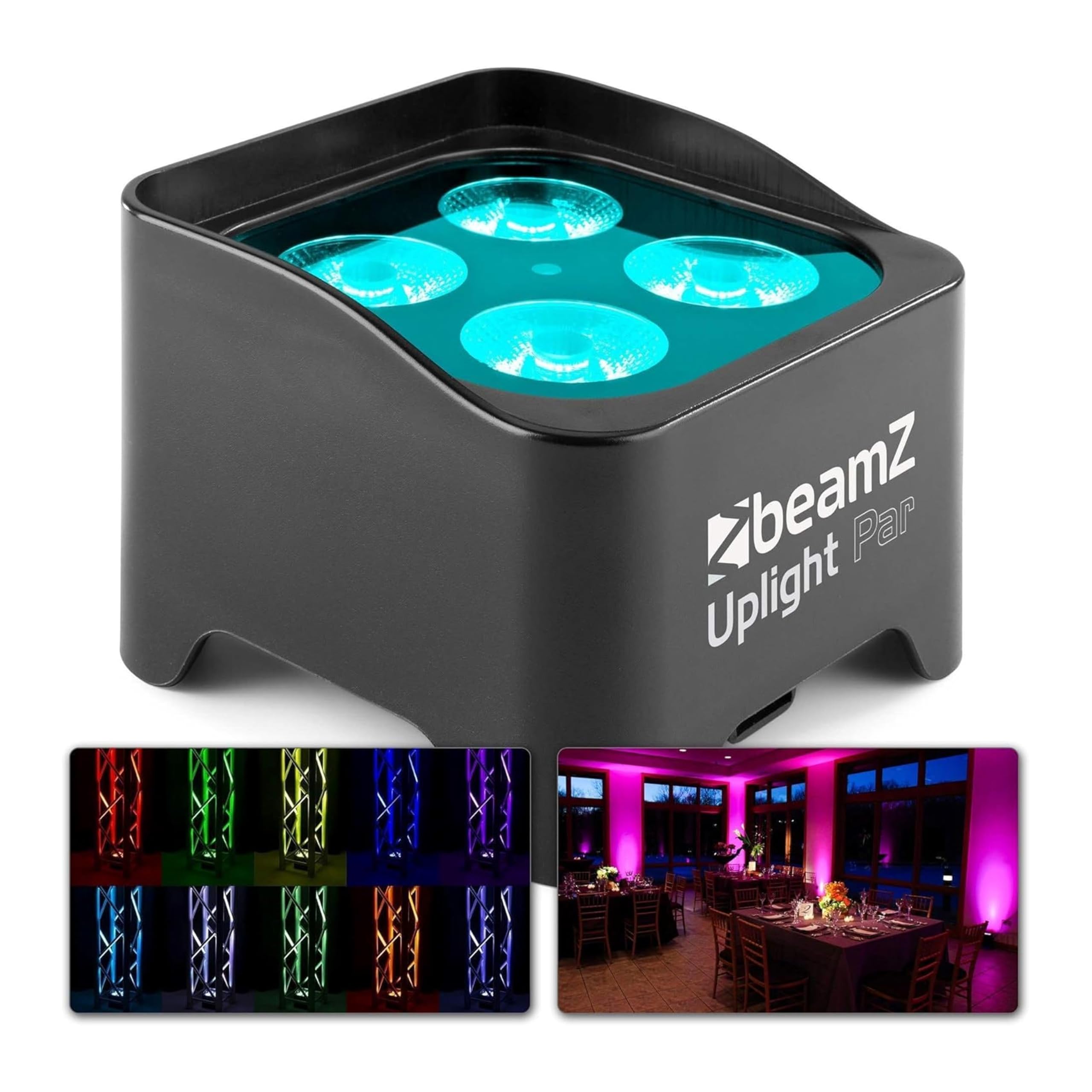 BeamZ BBP90 Pack 2 focos PAR LED RGB-UV 4x4W con batería | Pack profesional, funcionamiento inalámbrico, montaje rápido, para eventos y alquiler