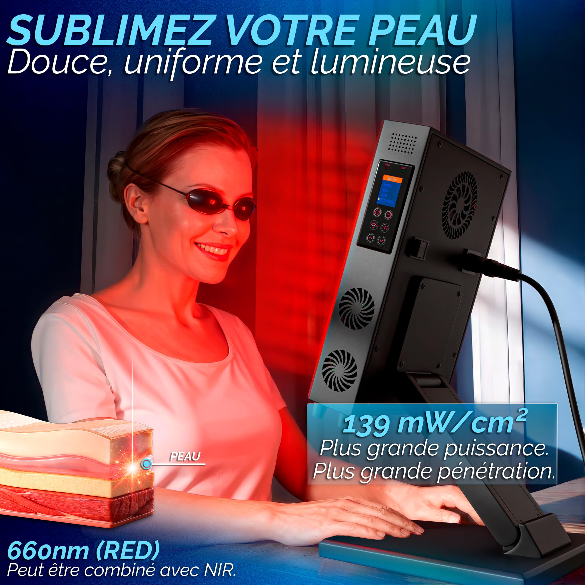 DreamTape® Panneau Lumière Rouge Infrarouge 660nm 850nm - Thérapie LED Professionnelle avec 72 LEDs - Red Light Therapy Panel Haute Puissance pour Récupération Musculaire, Peau et Bien-être